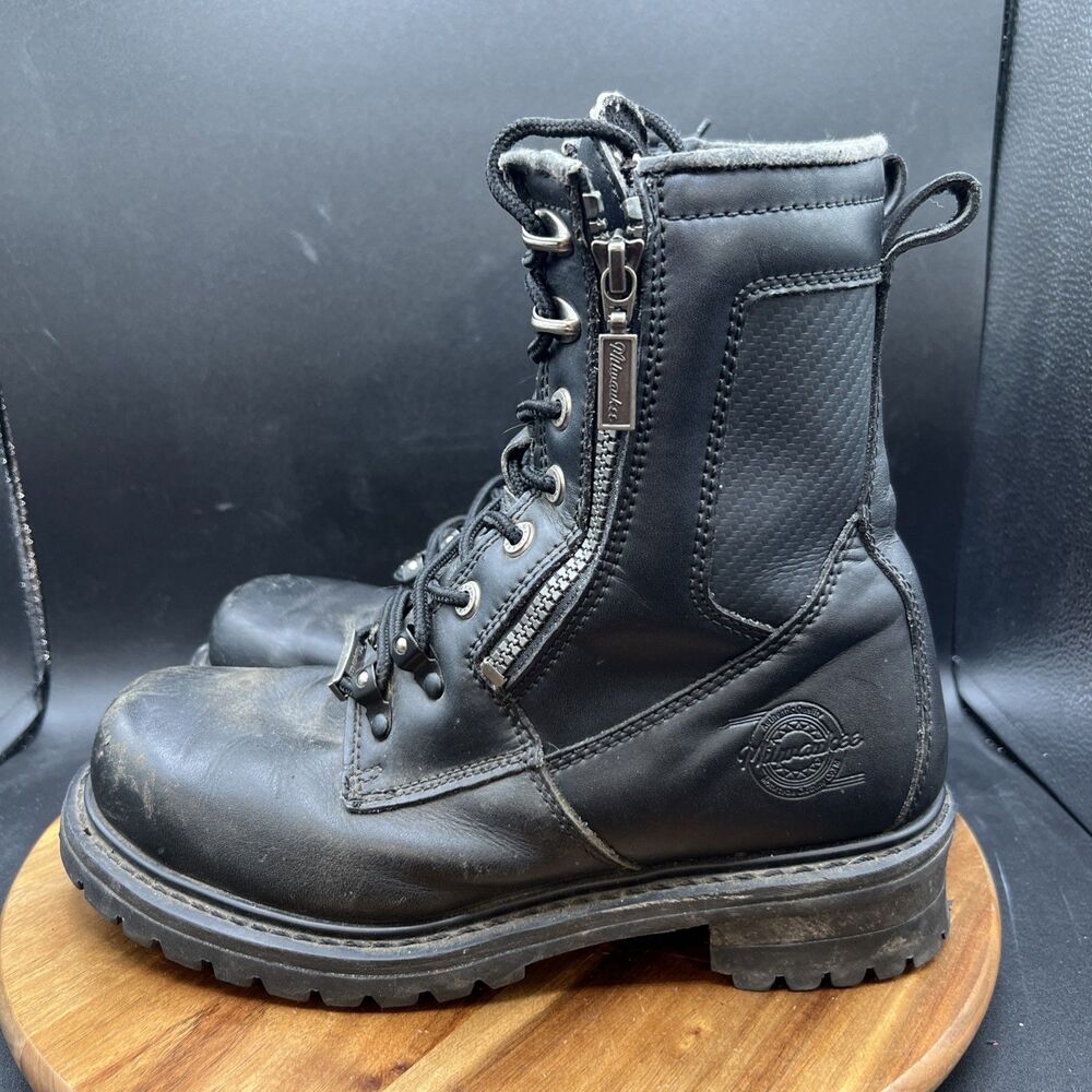 Milwaukee Mens Size 8.5 D Motorcycle Boots MB416 Black Leather Double Zip